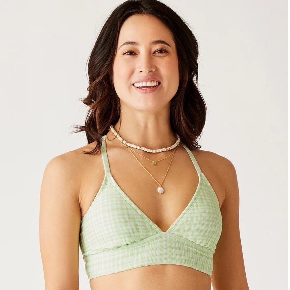 Carve Designs Dahlia Halter Bikini Top Green‎ Gingham Texture Swim Large